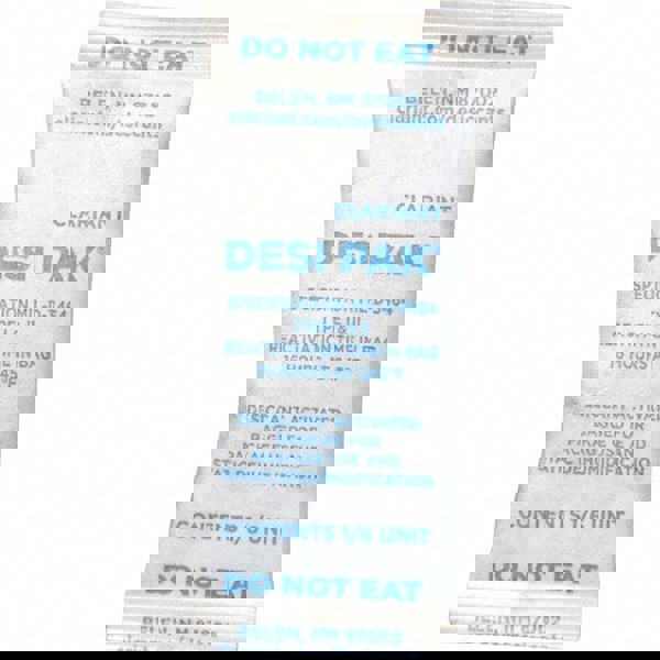 Desiccant Packets; Material: Clay ; Packet Size: 5 g ; Container Type: Pail ; Area Protected: 0.14ft3 ; Number of Packs per Container: 1200 ; UNSPSC Code: 41123003